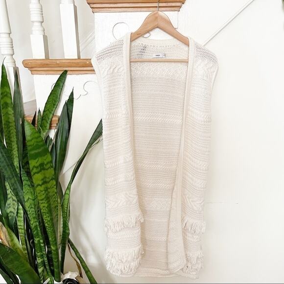 Vince White Cotton Fringe Boho Cable-Knit Sweater Vest Size X-Small - Picture 4 of 8